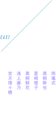 CAST 
両儀式 坂本真綾
黒桐幹也 鈴村健一
蒼崎橙子 本田貴子
瀬尾静音 井口裕香
瓶倉光溜 石田 彰
両儀未那 金元寿子